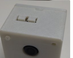 The underside of the prototype, showing the camera lens